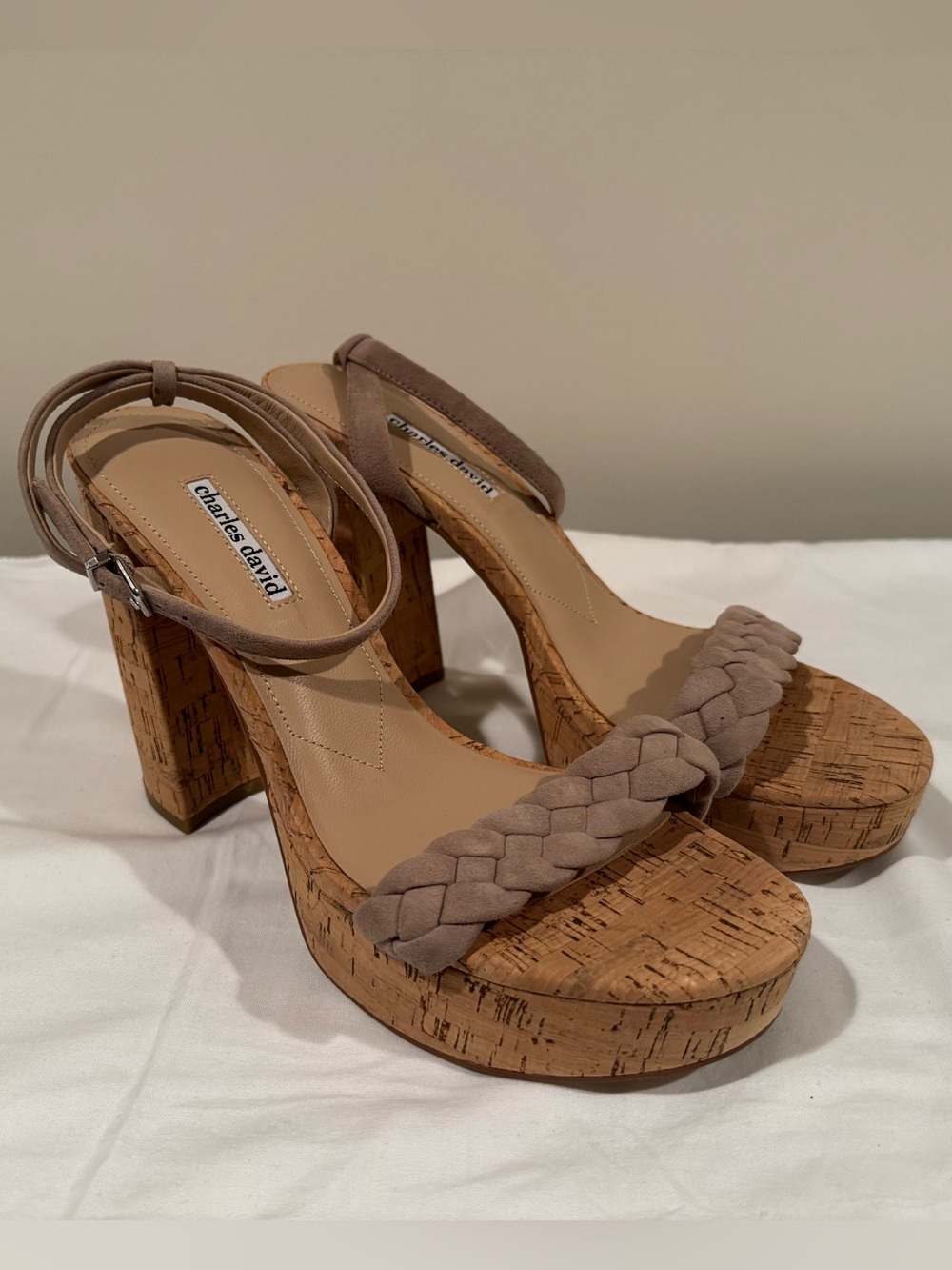 Charles David Jocky Cork Platform Sandals Taupe Size 11